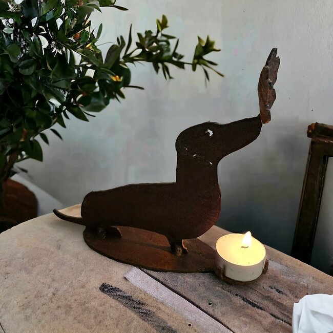 Dream-Garden Waxine houder Denzel de Teckel met vlinder