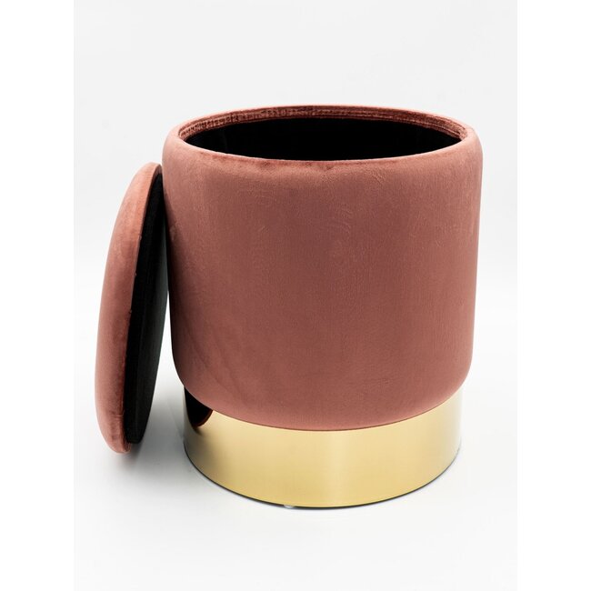 Dream-Living Fluwelen kruk poef roze velours met opbergruimte Ø 31 H 38 cm