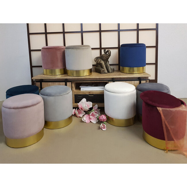 Dream-Living Fluwelen kruk poef roze velours met opbergruimte Ø 31 H 38 cm