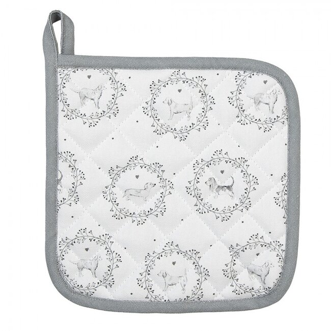 Clayre & Eef 2x Pannenlap honden wit-grijs 20x20cm