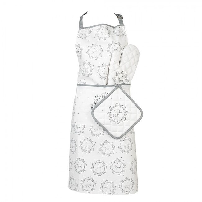 Clayre & Eef 2x Ovenhandschoen honden wit - grijs 16x30 cm