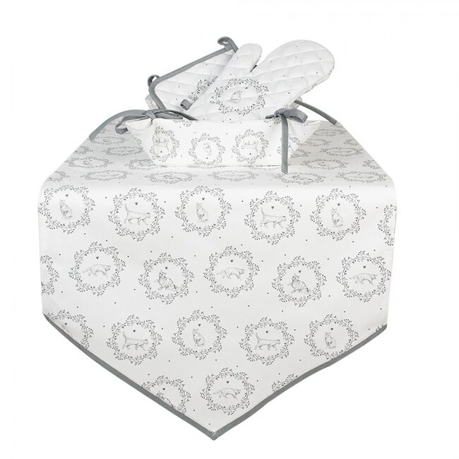 Clayre & Eef 2x Pannenlap katten wit-grijs 20x20cm