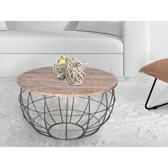 Dream-Living Salontafel of bijzettafel met zwart metalen draadframe ø 55 cm