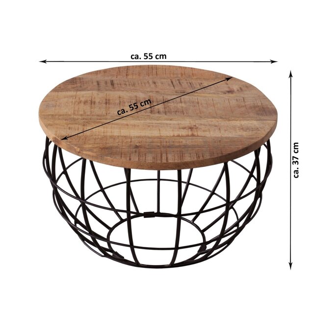 Dream-Living Salontafel of bijzettafel met zwart metalen draadframe ø 55 cm