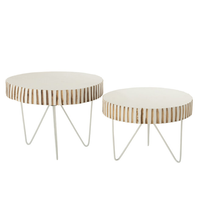 J-Line Set van 2 tafels Ying Hout Metaal Wit