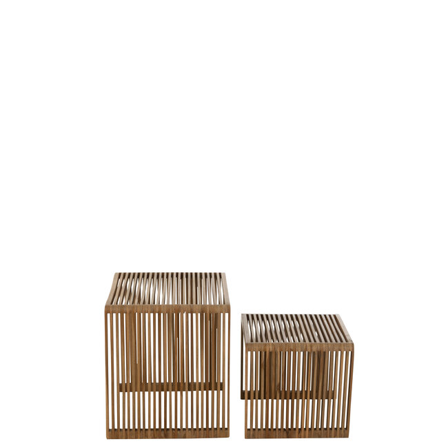 J-Line Set van 2 salontafels Cubic Recycle Teak naturel