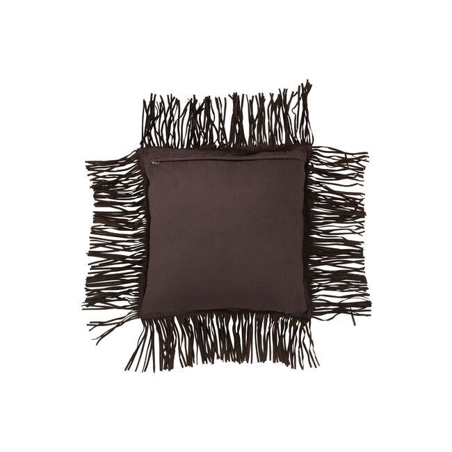 J-Line Kussen Fringe Leer Bruin