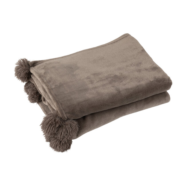 J-Line Geruite Pompon Polyester Donker Taupe