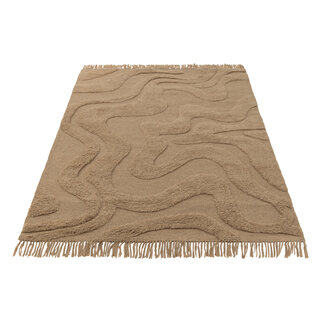 J-Line Vloerkleed Getuft Rondingen/Franjes Wol Beige