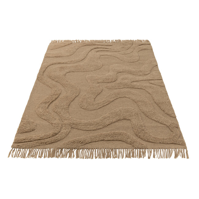 J-Line Vloerkleed Getuft Rondingen/Franjes Wol Beige
