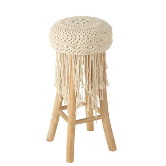 J-Line Kruk Franjes Hout/Macrame Wit