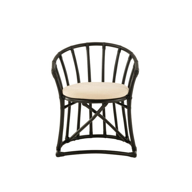 J-Line Stoel+Kussen Rotan/Textiel Zwart/Wit