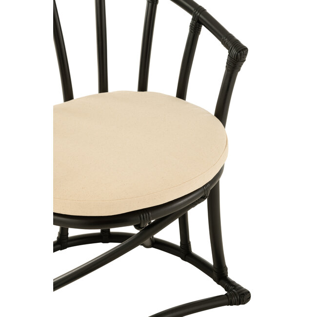 J-Line Stoel+Kussen Rotan/Textiel Zwart/Wit