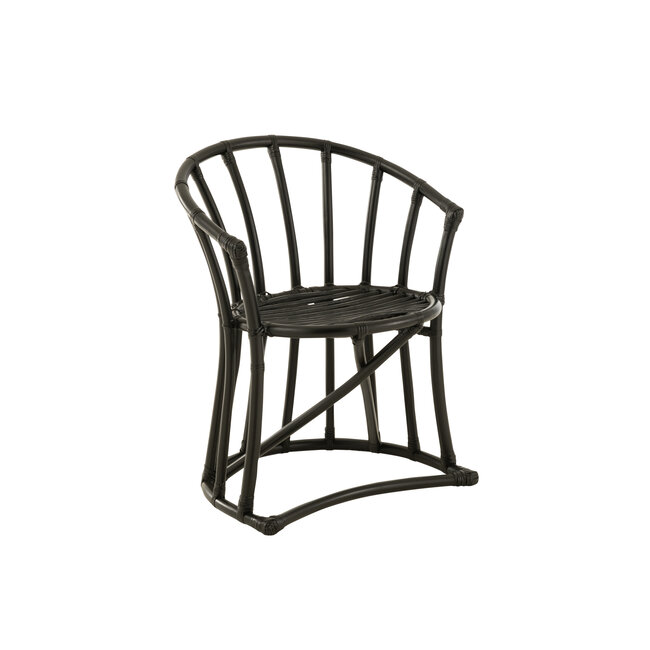 J-Line Stoel+Kussen Rotan/Textiel Zwart/Wit