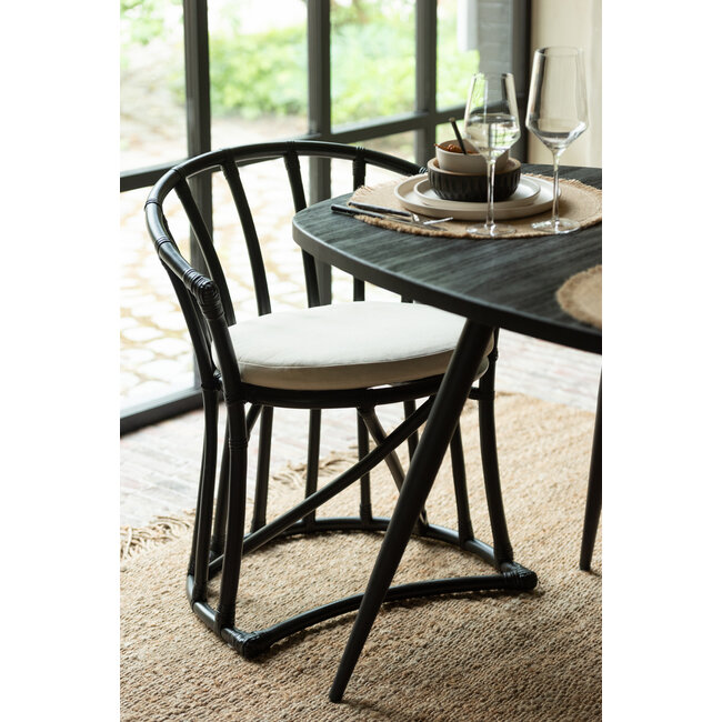 J-Line Stoel+Kussen Rotan/Textiel Zwart/Wit