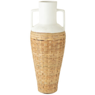 J-Line Vaas Weven+Handvatten Terracota/Rotan Wit/Natuurlijk