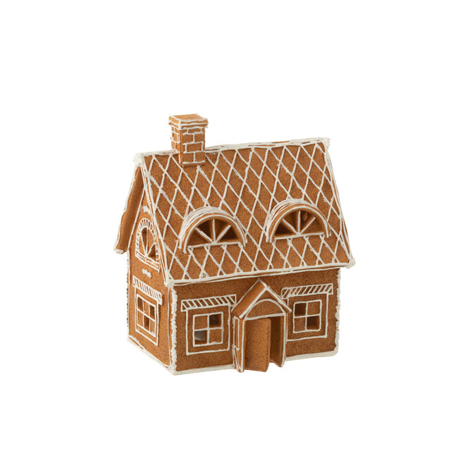 J-Line Huisje Peperkoek Rechthoek Led Poly Bruin Groot