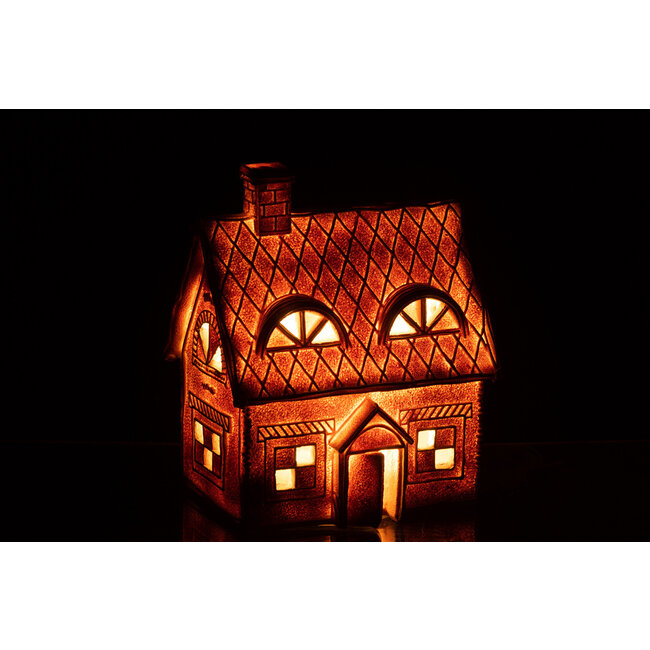 J-Line Huisje Peperkoek Rechthoek Led Poly Bruin Groot