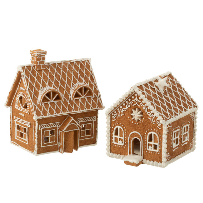 J-Line Huisje Peperkoek Rechthoek Led Poly Bruin Groot