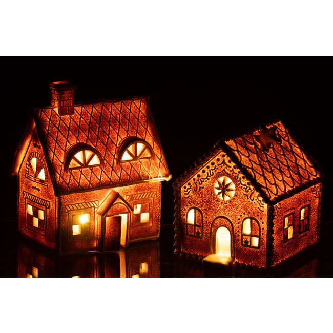 J-Line Huisje Peperkoek Rechthoek Led Poly Bruin Groot