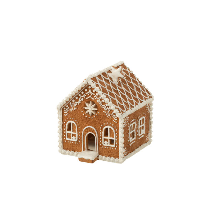 J-Line Huis Peperkoek Vierkant Ster Led Poly Bruin Medium