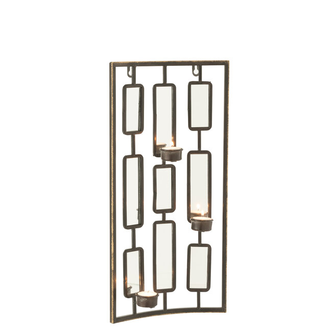 J-Line Wanddecoratie Theelichthouder Metaal/Spiegel Grijs Klein