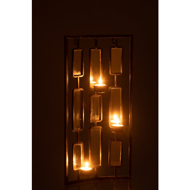 J-Line Wanddecoratie Theelichthouder Metaal/Spiegel Grijs Klein