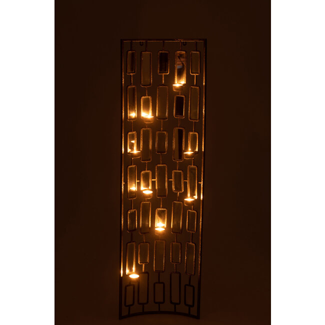 J-Line Wanddecoratie Theelichthouder Metaal/Spiegel Grijs Groot