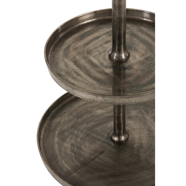 J-Line Dienblad Op Onderstel 3 Niveaus Rond Aluminium Antiek Grijs