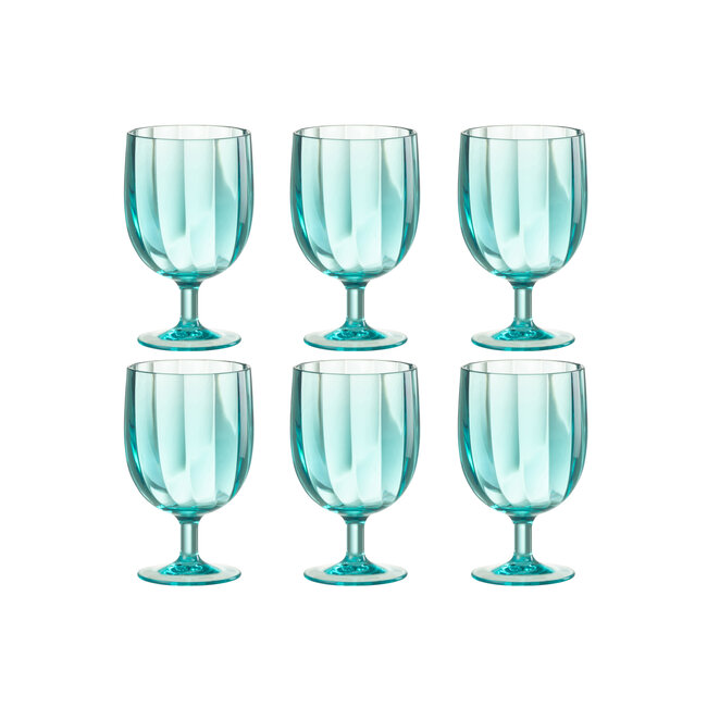 J-Line Doos Met 6 Stuks Wijnglas Kunststof Blauw