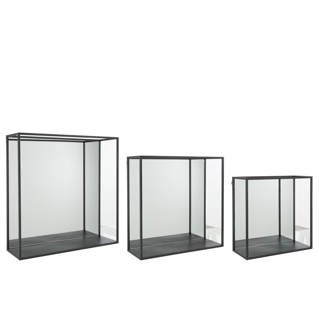 J-Line Set van 3 Wandrek Spiegel Vierkant Metaal/Glas Zwart