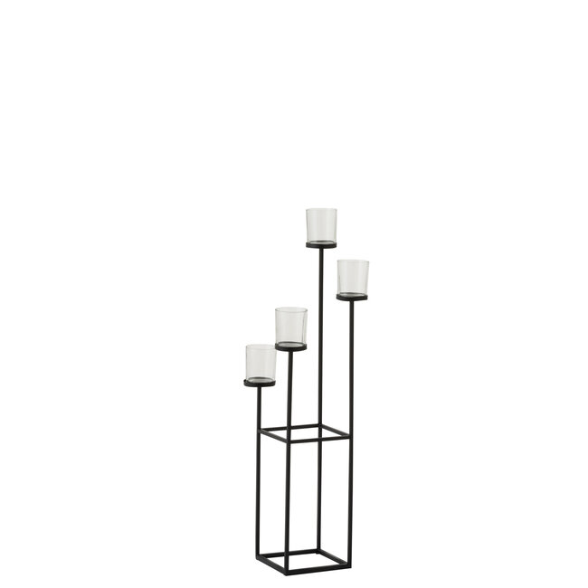 J-Line Kaarshouder 4-delig Metaal/Glas Zwart