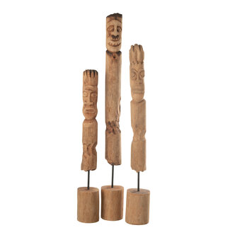 J-Line Set Van 3 Figuren Op Standaard Totem Hout Naturel