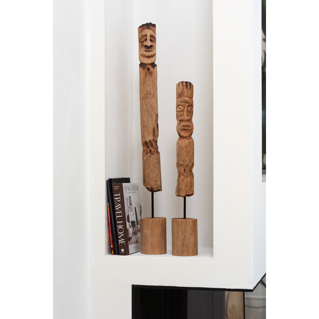 J-Line Set Van 3 Figuren Op Standaard Totem Hout Naturel
