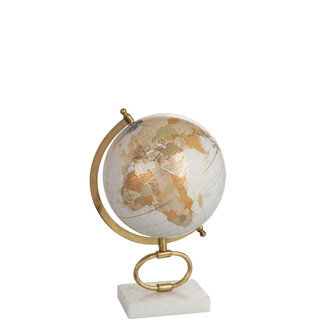 J-Line Globe Op Voet Marmer Wit/Metaal Goud Medium
