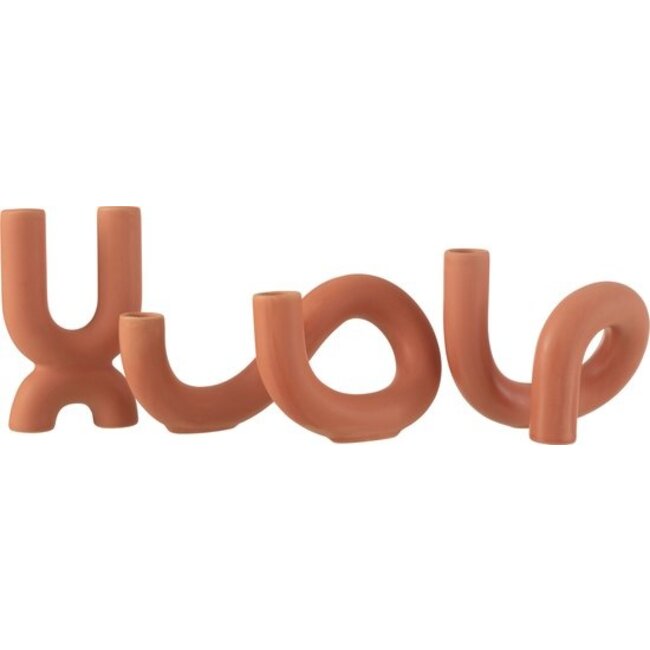 J-Line Kaarshouder Torsion 2Kaars Keramiek Oranje