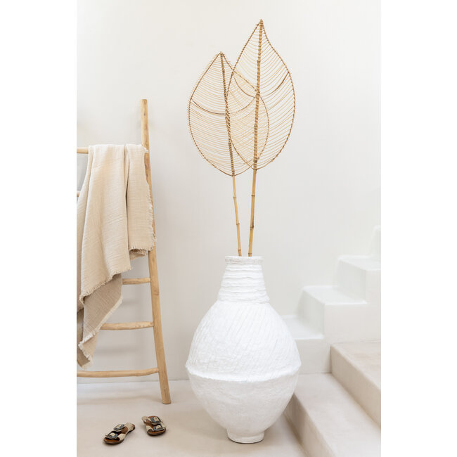 J-Line Geruite franjes katoenen mousseline lichtbeige