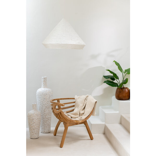 J-Line Geruite franjes katoenen mousseline lichtbeige