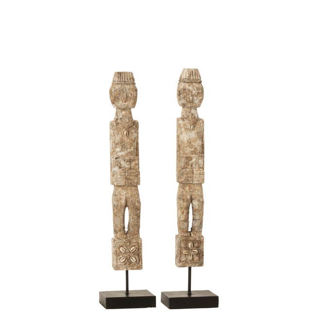 J-Line Figuur te voet Naya Alabasia Hout Grijs Klein Assortiment van 2