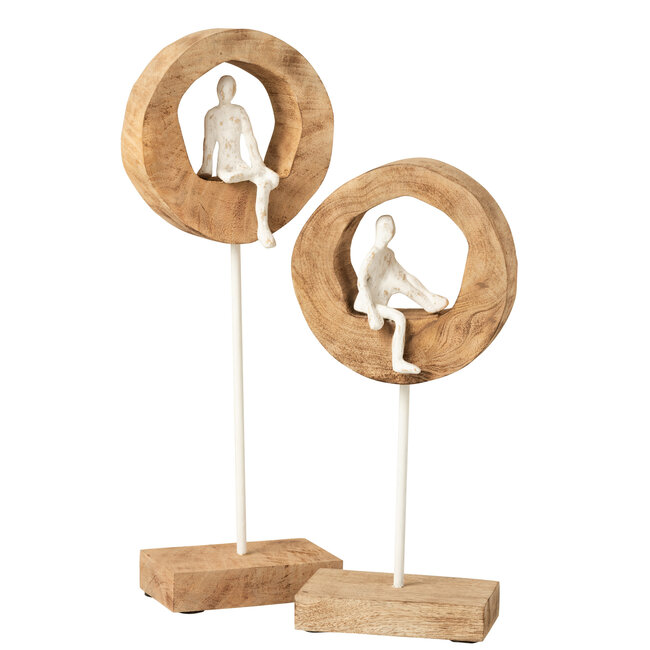 J-Line Figure Thinker Ring Hoog Mangohout/Aluminium Naturel/Wit
