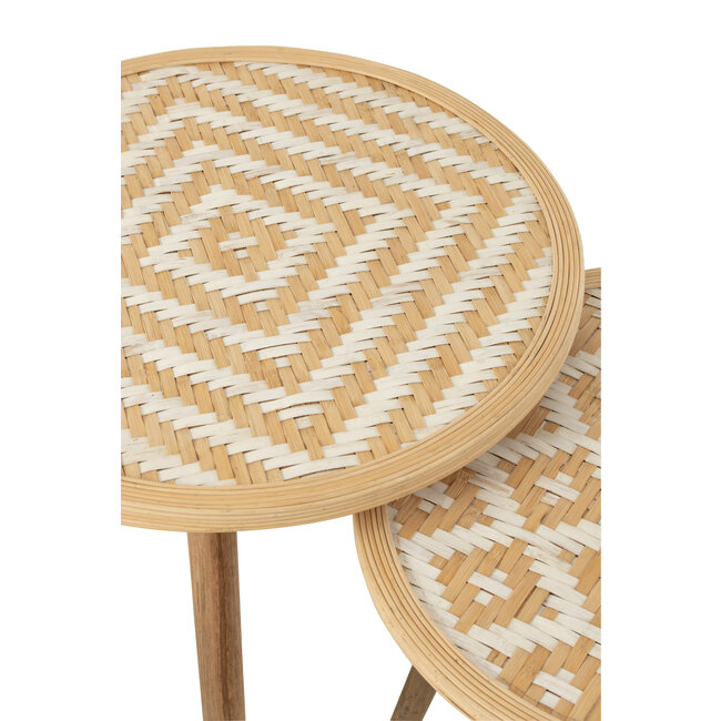 J-Line 3 Bijzettafels bamboe hout bruin wit