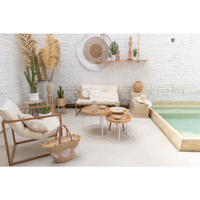 J-Line 3 Bijzettafels bamboe hout bruin wit