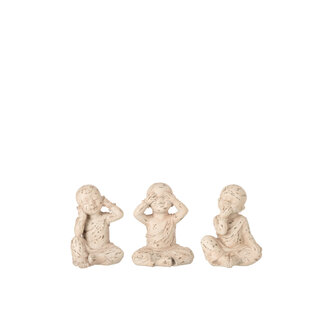 J-Line Beeldjes 3 kleine beige monniken horen zien zwijgen 19 cm hoog