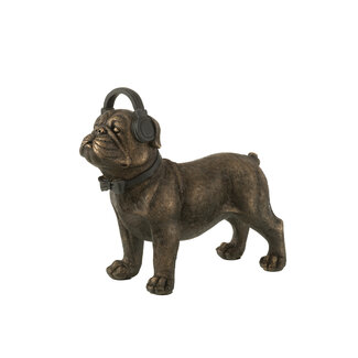 J-Line Bulldog met Koptelefoon bruin 28x25x11cm