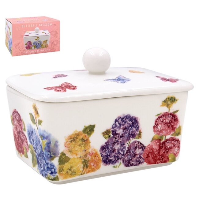 Lesser & Pavey Botervloot vlinders en bloesem porselein -14x10cm