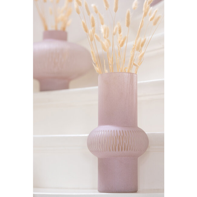 J-Line Vaas Streep Bol Glas Lichtroze Groot