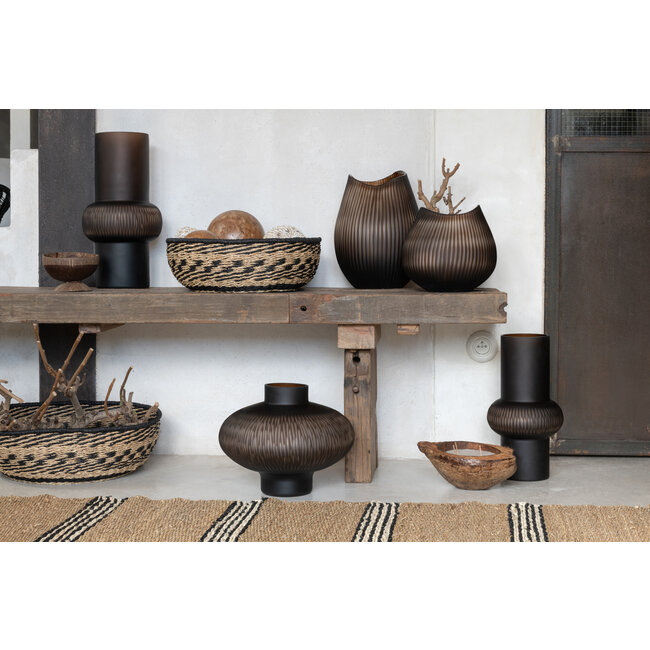 J-Line Vaas Streep Bol Glas Bruin Klein