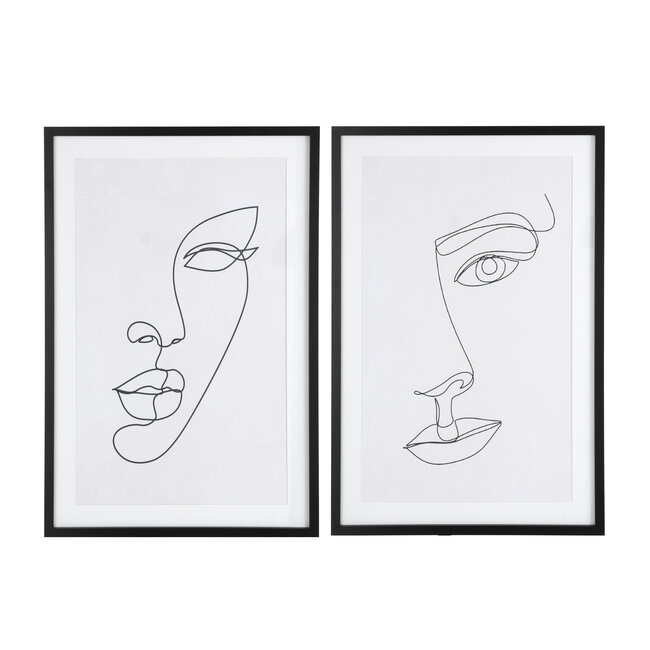 J-Line Frame Abstract Gezicht Mdf/Glas Wit/Zwart Assortiment van twee