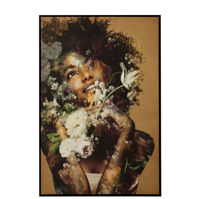 J-Line Frame Vrouw Bloemen Canvas/Houtmix