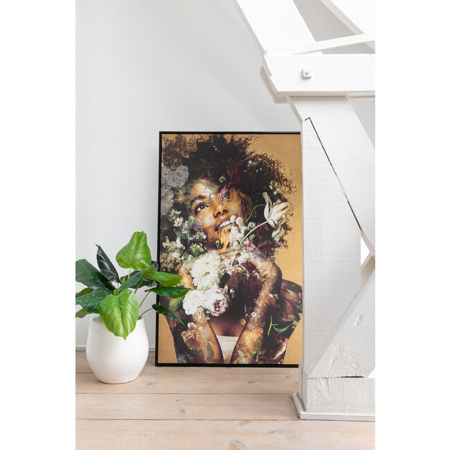 J-Line Frame Vrouw Bloemen Canvas/Houtmix